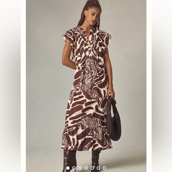 Anthropologie Dresses & Skirts - Anthropologie The Cassandra Maxi Dress Zebra Print Ruffled Hem Brown Motif